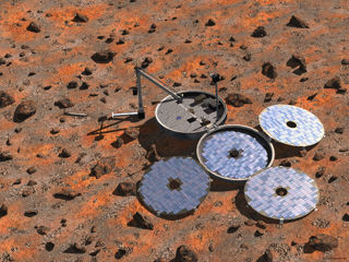 Artist’s impression of Beagle 2 fully deployed on the surface of Mars.