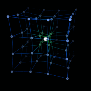 Conceptual illustration of both 3D space and time distortion near a mass where matter is denser.