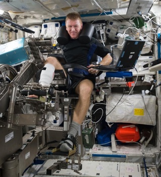 British astronaut Tim Peake, exercising using the MARES equipment onboard the ISS.