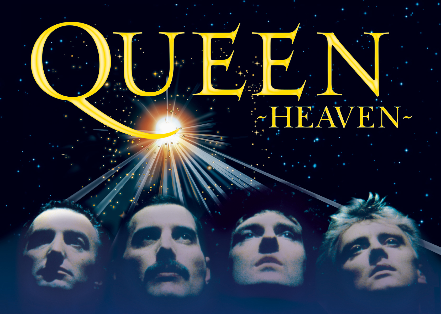 Queen Heaven logo with the band faces below