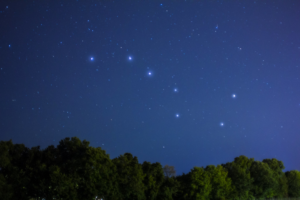 The asterism known as the Plough or the Big Dipper, part of the constellation of Ursa Major