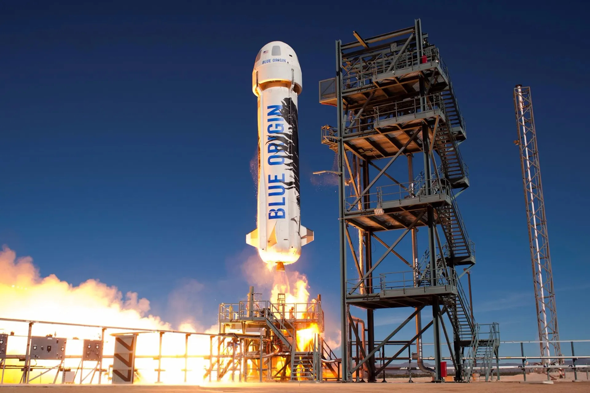 New Shepard taking off on a suborbital spaceflight