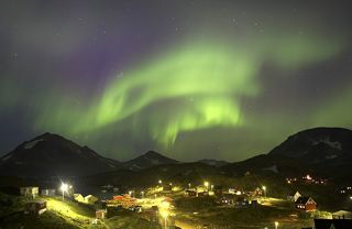 Northern lights over Kulusuk, Greenland
