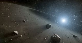 An artist's impression of the asteroid belt