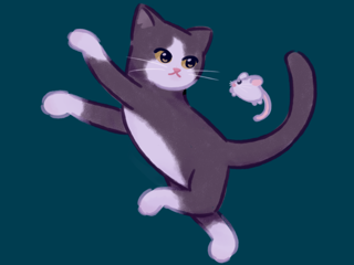 Illustation of Félicette and Hector floating together.