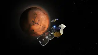 The twin EscaPADE spacecraft in orbit around Mars