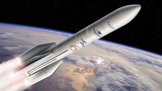 Artist's View Of The Configuration Of Ariane 6 Using Four Boosters A64 Pillars