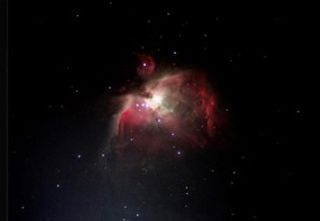 Messier 42 – The Orion Nebula. Stacked image post-editing. Taken with Starlight 80mm refractor telescope, Canon EOS ISO 1600 under clear skies with a 56% illuminated moon. Total integration time 47 minutes.  