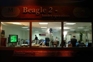 Outside the Beagle 2 control centre at the National Space Centre.