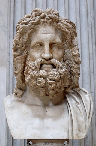 A Roman copy of a bust of Zeus, after which the planet Jupiter was originally named.  The Italian name Giove can be seen at the base