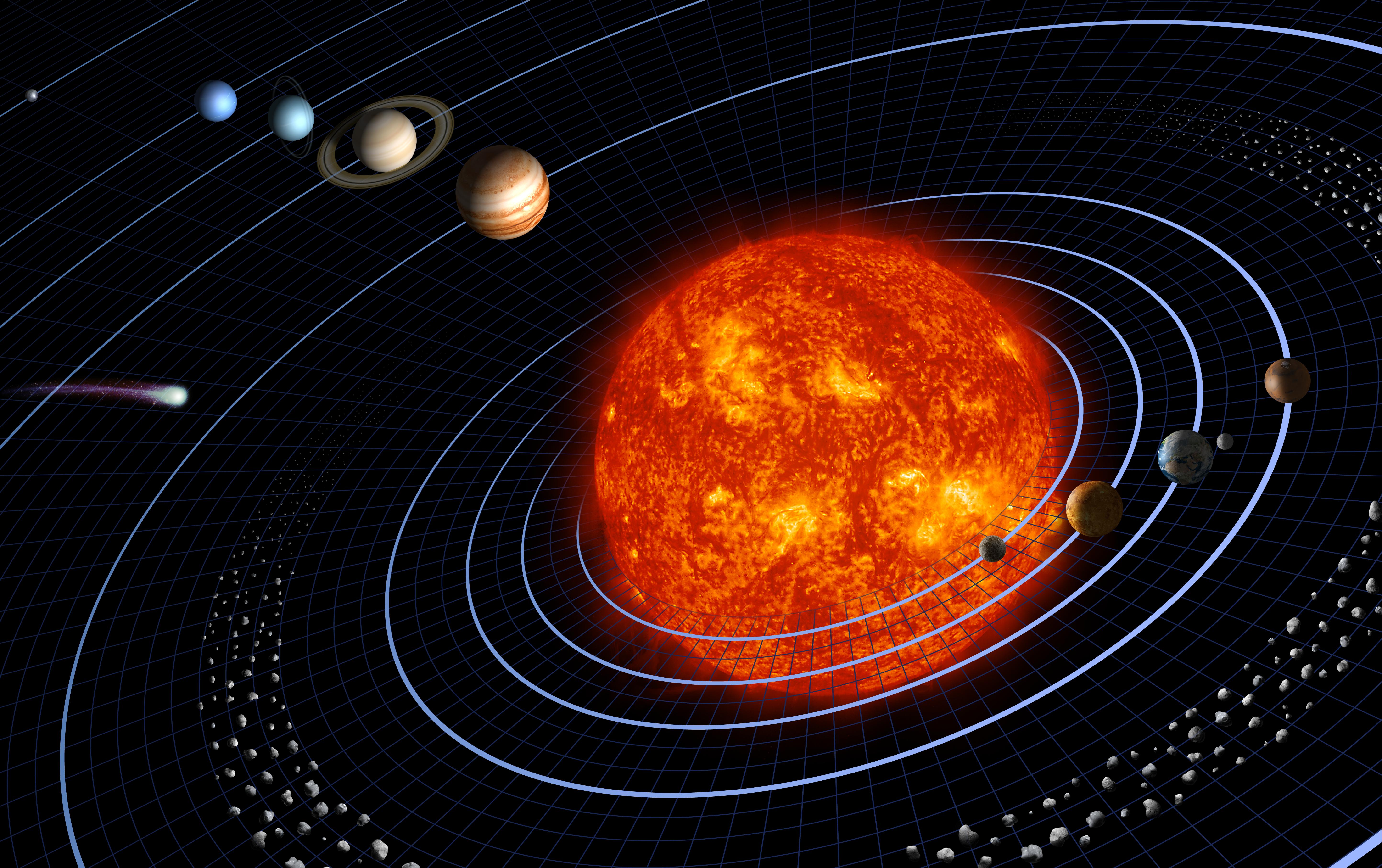 Our solar system features eight planets, seen in this artist's diagram.