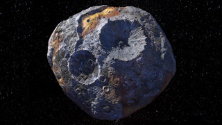 An artists impression of the Psyche asteroid.