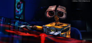 WALL-E using a digital interface on the spaceship