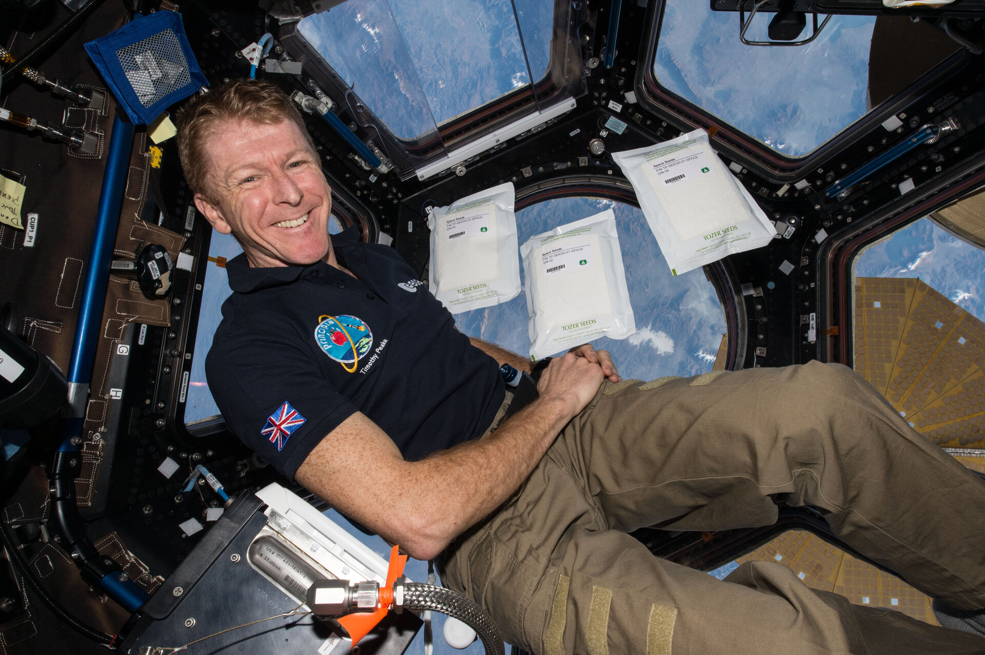 Tim Peake Floating Int He Cupola Module Aboard The ISS Credit ESA + NASA