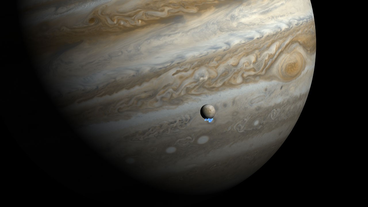 Artist's impression of water vapour plumes on Europa.