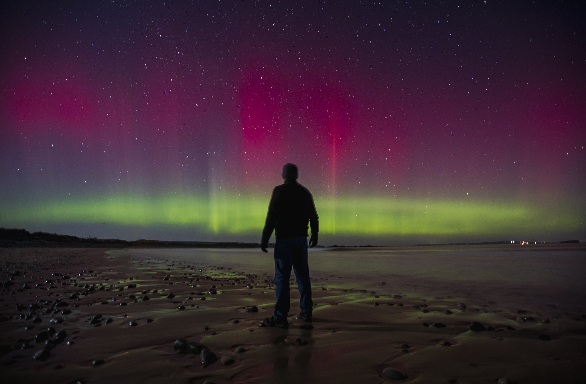 Northern lights, Tullagh Strand, Ireland.