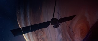 Artist's depiction of Europa Clipper in Jupiter's shadow as it orbits.