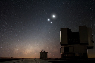 Conjunction of the Moon, Venus and Jupiter taken from ESO’s Very Large Telescope (VLT) observatory at Paranal.