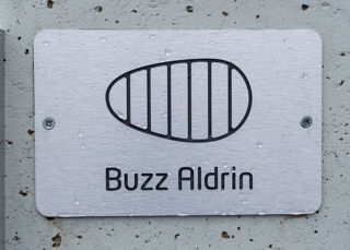 A footstep sponsorship panel for Buzz Aldrin