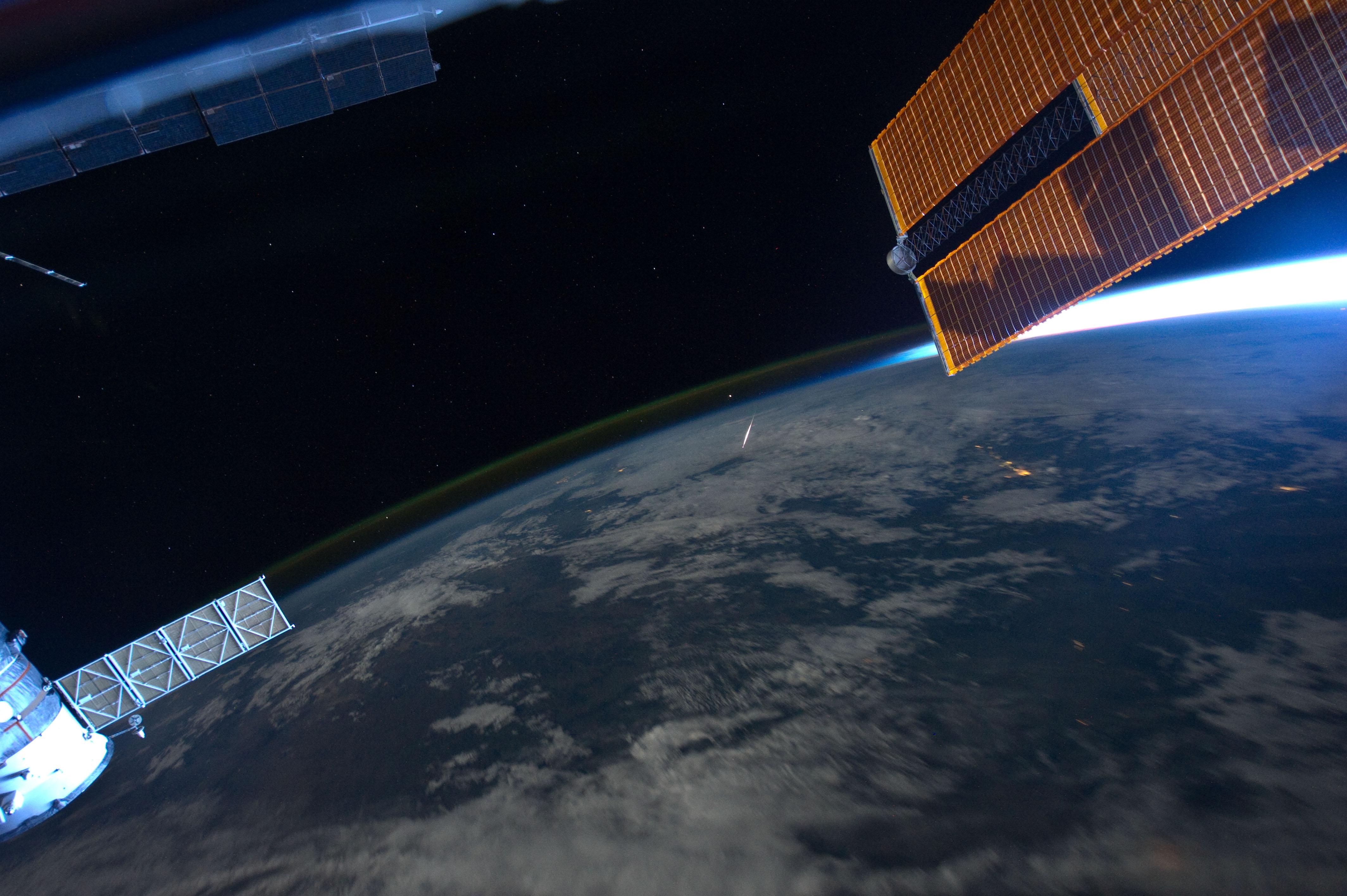 A meteor pictured from the ISS
