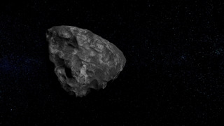 A rendering of asteroid 46925 Bradyharan, made by Pete McPartlan.