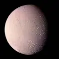 Saturn's moon Enceladus imaged during Voyager 2's closest approach to the planet