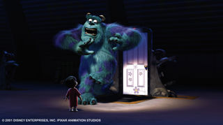 Sulley and Boo at the door in Monsters Inc.