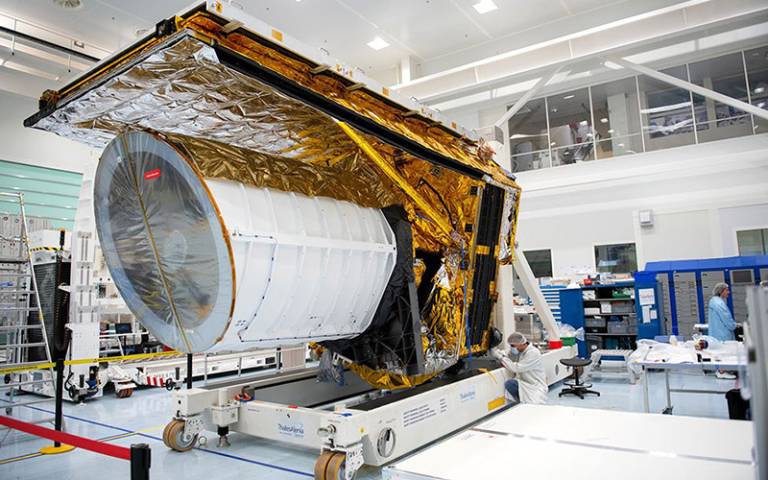 A replica of the Euclid spacecraft at Thales Alenia Space’s premises in Cannes, France, in 2019.