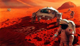 A 1993 artist's impression of a human presence on Mars.