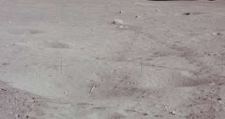 Image Of Golf Ball And Javelin Resting In Javelin Crater thrown by Apollo 14 astronauts Ed Mitchell and Alan Shepherd.