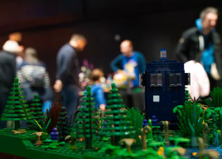 LEGO police box in a display at the Brickish Weekend